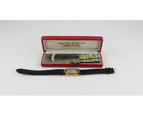 An 18ct. gold West End Watch Co. "Extra" gentleman's wrist watch,&nbsp;c.1940, manual wind, having signed silvered rectangula