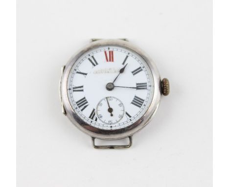 A Rolex WWI silver trench wrist watch, c.1913, manual movement, having white enamel Roman numeral dial with subsidiary Arabic