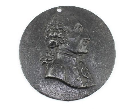 USA, George Washington (1732-1799), President 1789-1797; A 19th century cast iron portrait medallion, his head and shoulders 