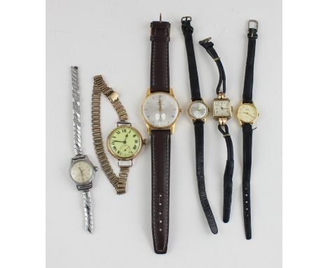 A Stauffer Son &amp; Co. 9ct. rose gold trench watch, c.1919, having white enamel Roman numeral dial with subsidiary Arabic n