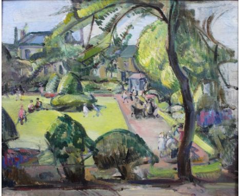 DOROTHY JOHNSTONE A.R.S.A (SCOTTISH 1892-1980), SUMMER'S DAY IN THE PARK, JOPPA, oil on panel, painted c.1927, Bourne Fine Ar