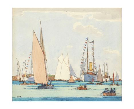 [§] NORMAN WILKINSON (BRITISH 1878-1971)AT THE REGATTA Signed with initials, ink and watercolour23cm x 26.5cm (9in x 10.5in) 
