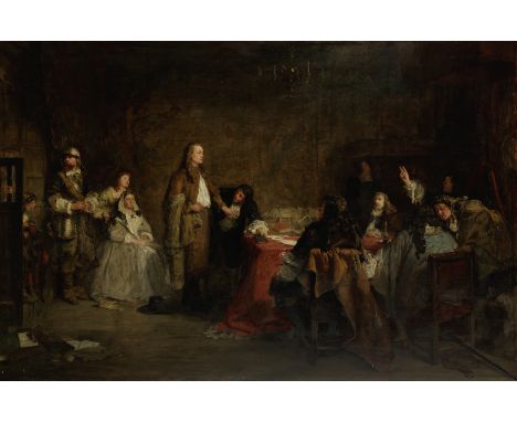 John Pettie, RA HRSA (British, 1839-1893)'George Fox refusing to take the oath at Houlker Hall' signed and dated 'J Pettie/18