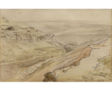 Edward Lear (British, 1812-1888)Jerusalem inscribed and dated 'Jerusalem/april.28.1858./(too cold to finish it)' (lower right