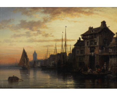 Charles Euphrasie Kuwasseg (French, 1838-1904)Harbour scene, evening signed and dated 'C.Kuwasseg.fils.1870.' (lower left)oil