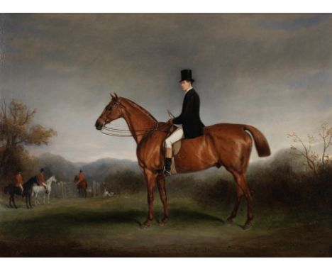 Claude Lorraine Ferneley (British, 1822-1891)Equestrian portrait of a gentleman on a chestnut hunter, with other members of t