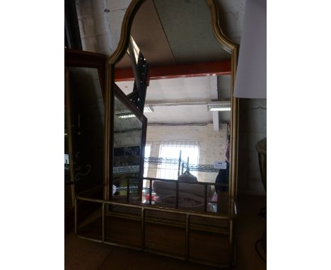 *Gold Coloured Wall Mirror with Metal Shelf 