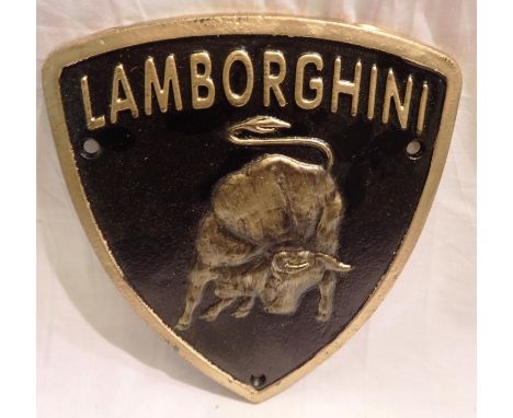 Cast iron Lamborghini plaque, H: 30 cm. P&amp;P Group 1 (£14+VAT for the first lot and £1+VAT for subsequent lots) 