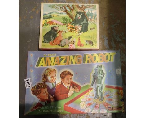 Vintage boxed block jigsaw puzzle and a robot game. P&amp;P Group 2 (£18+VAT for the first lot and £3+VAT for subsequent lots