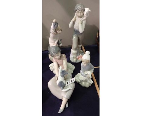 Two Nao figurines, a Lladro figurine, and another, largest H: 33 cm. P&amp;P Group 3 (£25+VAT for the first lot and £5+VAT fo