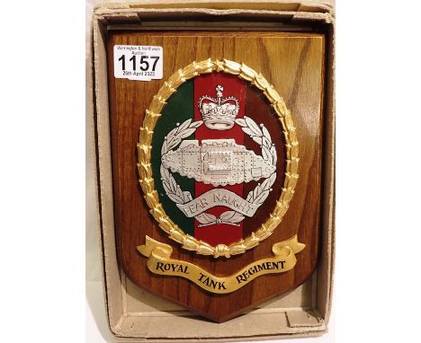 Wooden wall plaque for the Royal Tank Regiment, H: 23 cm. P&amp;P Group 1 (£14+VAT for the first lot and £1+VAT for subsequen
