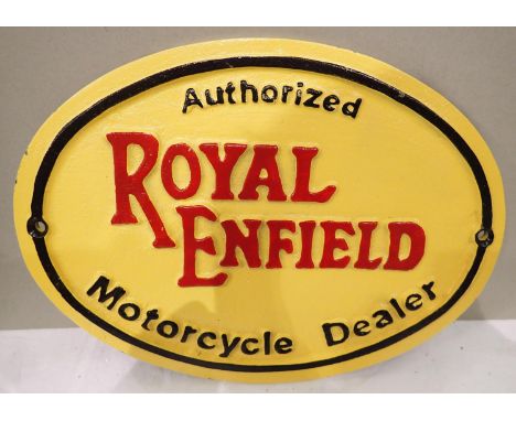 Cast rion Royal Enfield plaque, W: 25 cm. P&amp;P Group 1 (£14+VAT for the first lot and £1+VAT for subsequent lots) 