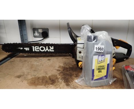 Ryobi 18 inch chainsaw with oil. P&amp;P Group 3 (£25+VAT for the first lot and £5+VAT for subsequent lots) 