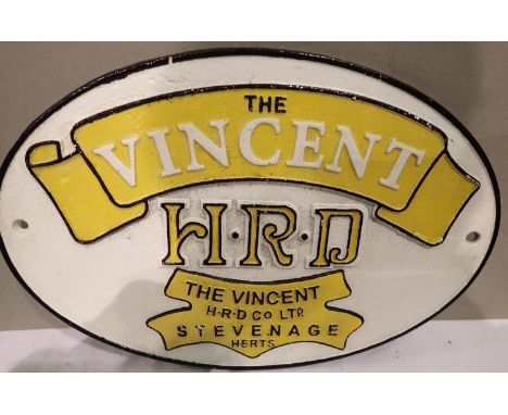 Cast iron Vincent Motorcycles plaque, W: 35 cm. P&amp;P Group 1 (£14+VAT for the first lot and £1+VAT for subsequent lots) 