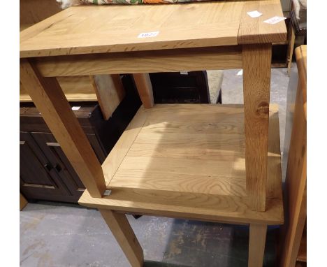 Pair of square oak lamp tables, 60 x 60 x 60 cm. Not available for in-house P&amp;P 