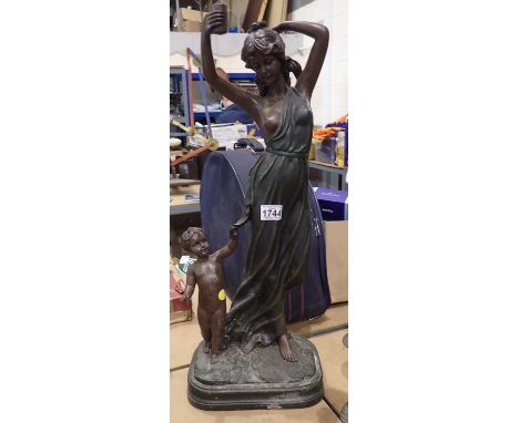 Bronzed statue of lady and child, H: 75 cm. P&amp;P Group 2 (£18+VAT for the first lot and £3+VAT for subsequent lots) 