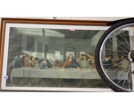Large framed print of Da Vincis The Last Supper, oak framed. Not available for in-house P&amp;P 