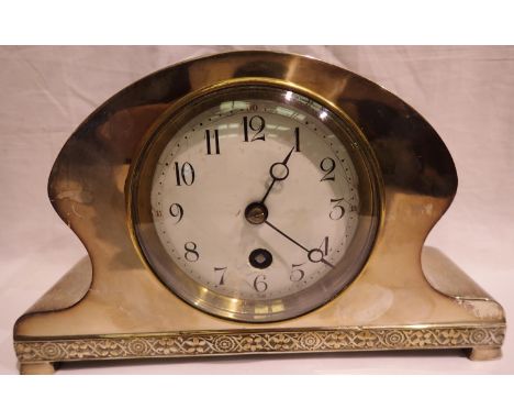 White metal cased chiming mantle clock, not working at lotting. P&amp;P Group 2 (£18+VAT for the first lot and £3+VAT for sub