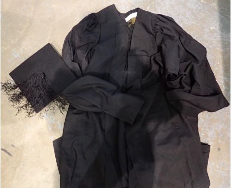 Ravenscroft &amp; Willis cap, gown and sash. P&amp;P Group 2 (£18+VAT for the first lot and £3+VAT for subsequent lots) 