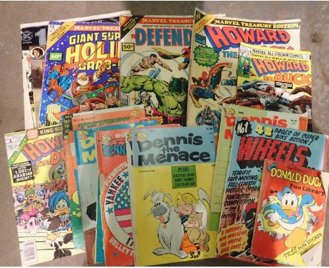Mixed vintage comic books including Dennis The Menace, Howard The Duck, Wheels (number 1), etc. P&amp;P Group 1 (£14+VAT for 