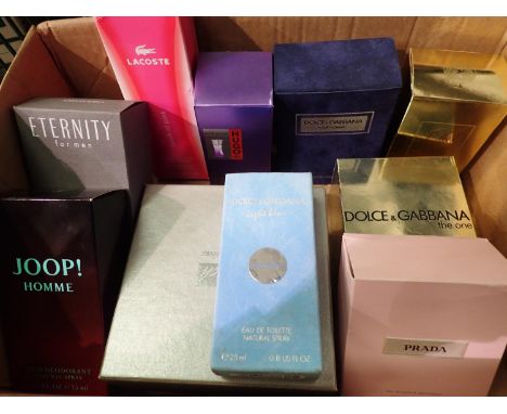 Collection of perfumes and aftershaves including Dolce &amp; Gabbana Light Blue, Lacoste Pink etc. Some ion used condition, m