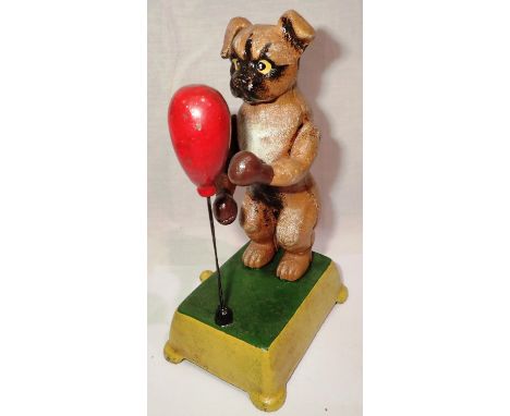 Cast iron automaton boxing dog figurine, H: 20 cm. P&amp;P Group 1 (£14+VAT for the first lot and £1+VAT for subsequent lots)