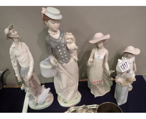 Four Nao figurines, a Lladro figurine, and another, largest H: 33 cm. P&amp;P Group 3 (£25+VAT for the first lot and £5+VAT f