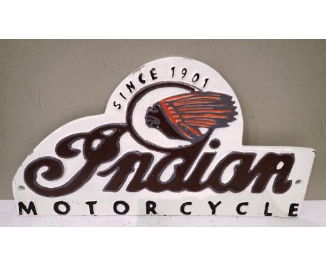 Cast iron Indian Motorcycles sign, W: 30 cm. P&amp;P Group 1 (£14+VAT for the first lot and £1+VAT for subsequent lots) 