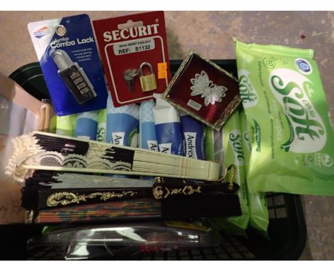 New and sealed padlocks, wet wipes, handkerchiefs etc. P&amp;P Group 2 (£18+VAT for the first lot and £3+VAT for subsequent l
