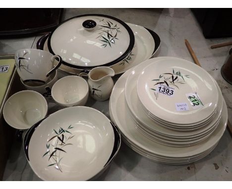 Royal Doulton tea service in the Bamboo pattern, twenty eight pieces, chips to some. P&amp;P Group 3 (£25+VAT for the first l