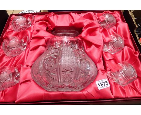 White Eagle Polish lead crystal punch bowl and cup set (7). P&amp;P Group 3 (£25+VAT for the first lot and £5+VAT for subsequ