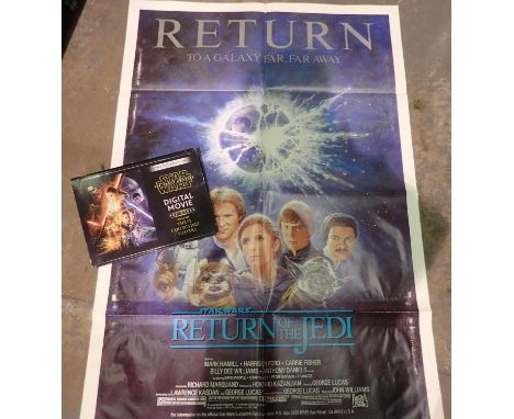 Star Wars: Return of the Jedi one sheet poster 1985, and a Force Awakens limited edition digital movie pre-order kit/pack. P&