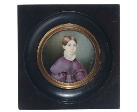 Michele Albanesi (Napoli 1816-1878), Lucia Grifeo Reggio, Contessa di Racalmuto Miniatura su avorio, diametro 6,6 cm Firmata 