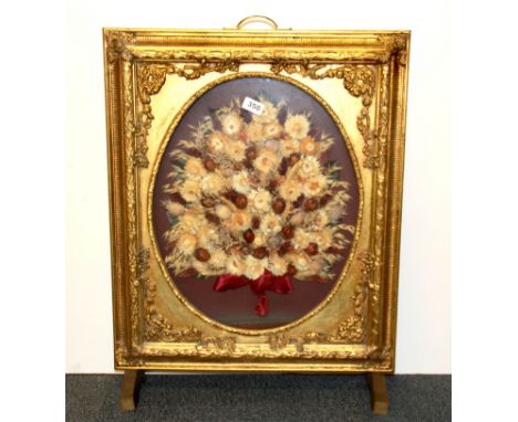 A gilt framed dried flower fire screen, H. 71cm.