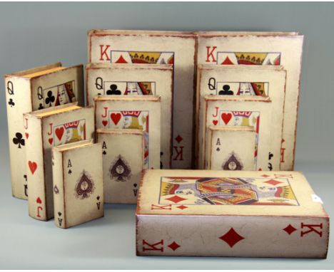 Three sets of four 'playing card' boxes, largest in each set 36 x 27 x 9cm.