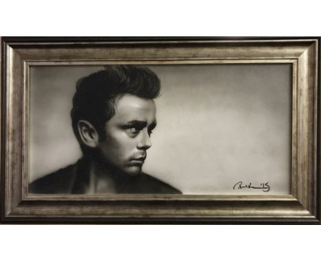 Paul Karslake (contemporary British) framed original portrait on canvas of James Dean with crystals applied to the surface,  