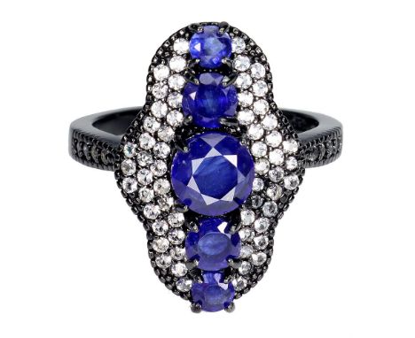 A matching 925 silver ring set with sapphires and white stones, (N.5).