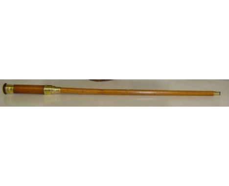 3 Draw Brass & Wood Telescope on Malacca Cane. This is a heavy gadget stick complete with a brass and mahogany cased three-dr