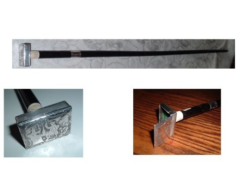 This cane has an ebonized shaft and a silver vesta box as a handle The box, which is fully hall marked for Chester 1904 and m