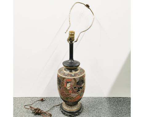 A Japanese Satsuma vase mounted as a table lamp, vase height 30cm.