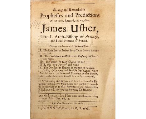 Possibly Unique IssueUssher (James) Strange and Remarkable Prophesies and Predictions of the Holy, Learned, and excellent Jam