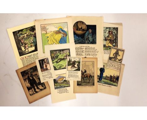 Cuala Press: - Hand-Coloured Prints: Three attractive original hand coloured cards, each after design by Jack B. Yeats, and w