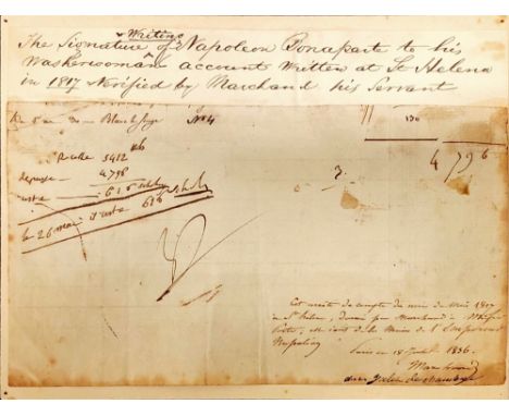 Napoleon Paying his Washerwomen[Bonaparte (Napoleon)] A manuscript Note written to Napoleon's Washerwoman's Account at St. He