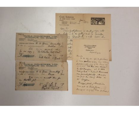 Cuala Press.    A very good collection of  three ALS and two Manuscript Receipts to  customers over a period of 35 years (191