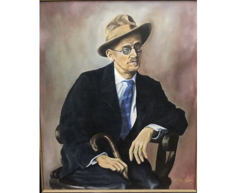 C. Mac Mahon, 20th Century Irish School"James Joyce," O.O.C., depicting the author seated wearing hat and holding walking sti