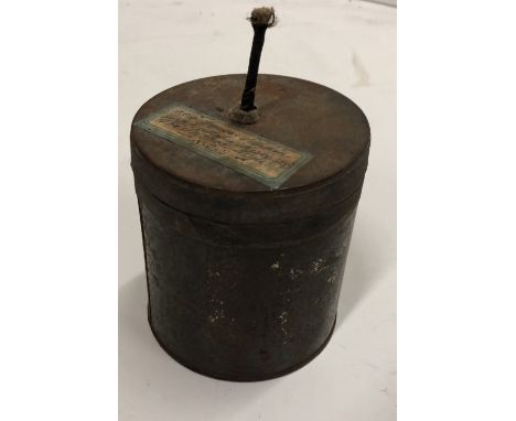 A Rare Artefact of 1916I.C.A. (Irish Citizen Army) A 1916 period tin home made explosive device with manuscript label attache