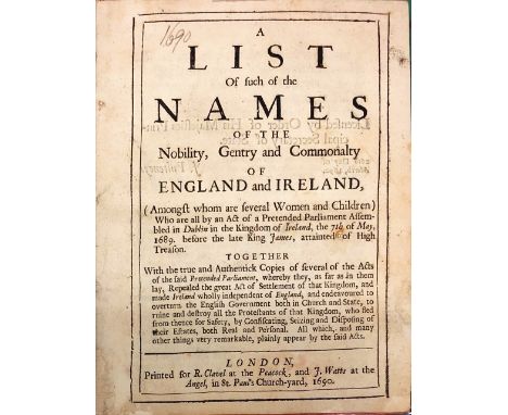 Pamphlet: A List of Such of the Names of the Nobility, Gentry and Commalty of England and Ireland, (Amongst whom are several 