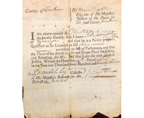 License To Sell Ale[1798]: Co. Kildare / Carlow A collection of 10 application forms with manuscript notes addressed to Patt 