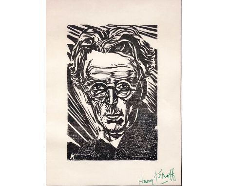 Harry Kernoff[Yeats (W.B.)] A fine black and white Portrait of W.B. Yeats, approx. 5 1/2" x 3 1/2", Signed by Harry Kernoff, 