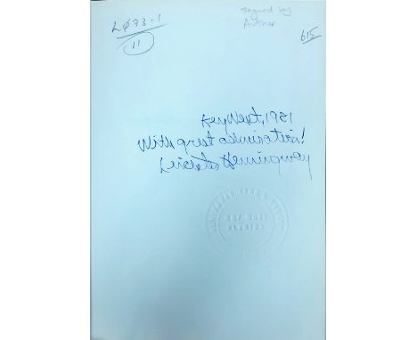American Interest: Hemingway (Leicester) My Brother, Ernest Hemingway, 8vo Miami 1980. Signed by Author, d.w.; Hemingway (Mar